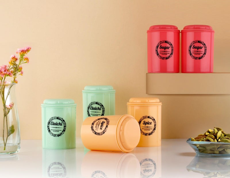 DEW MAT Kitchen Storage Containers Set plastic, 8 Piece Spice Jars with Lids, Multi-Colored Canisters for Masala, Sugar, Mirch, Haldi ETC... - Image 4