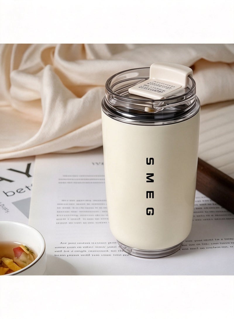 smeg Travel Coffee Mug, 320ml Insulated Beverage Cup With Leakproof Lid, Long Lasting Coffee Tumbler With Lid And Straw, Travel Coffee Thermos White - Image 3