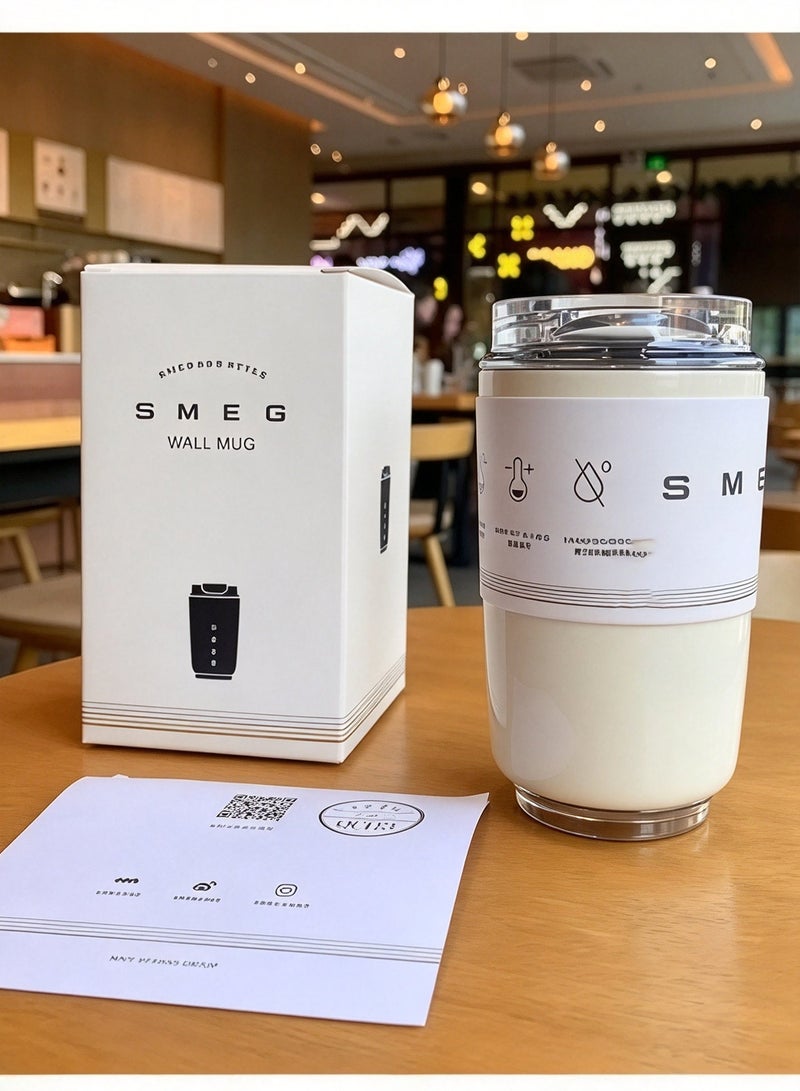 smeg Travel Coffee Mug, 320ml Insulated Beverage Cup With Leakproof Lid, Long Lasting Coffee Tumbler With Lid And Straw, Travel Coffee Thermos White - Image 2