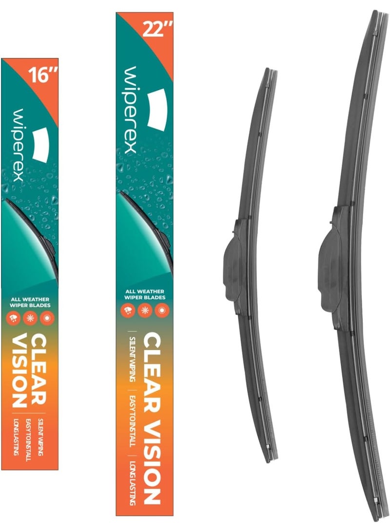ويبيركس WiperEX 22" + 16" Wiper Blades – Silent, Streak-Free, Anti-Lift, Durable Natural Rubber Pair (Pack of 2) - Image 1