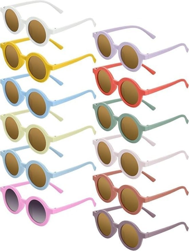 ChicAbode 12 Pairs Kids Round Sunglasses, Toddler Boys Girls Retro Cute Sunglasses Bulk Set, for Party Outdoor Eyewear, UV Protection, Ages 3-10 - Image 1