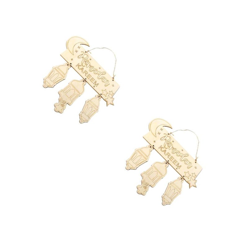 2pcs Wood Hanging Decoration Lantern Pattern Hanging Ornament for Festival Party Gathering - Image 1