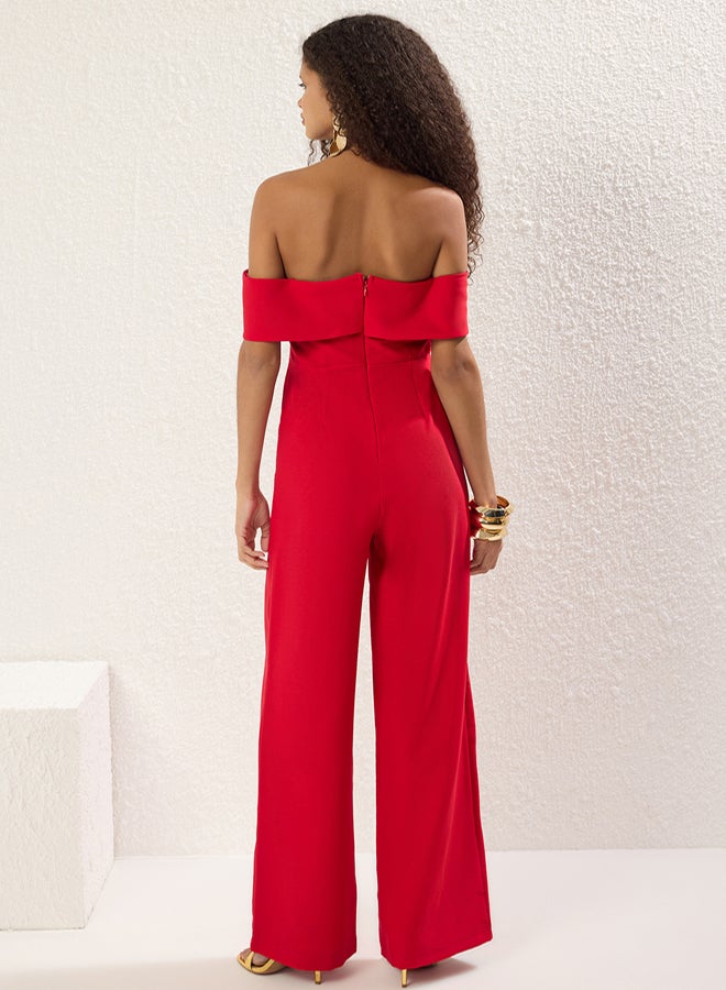 trendyol Red Carmen Collar Woven Stylish Jumpsuit - Image 4