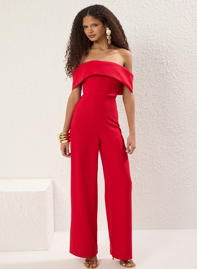 trendyol Red Carmen Collar Woven Stylish Jumpsuit - Image 1