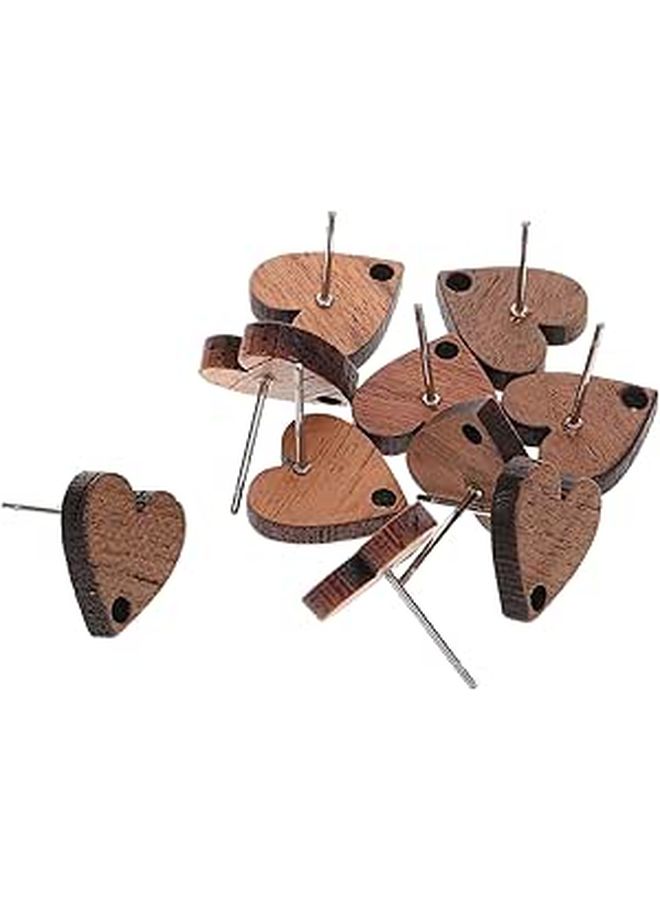 10 Pcs Elegant Heart Shape Wooden Earring Studs DIY Jewelry Crafting Earring Accessories Sustainable Wood Comfortable Post - Image 1
