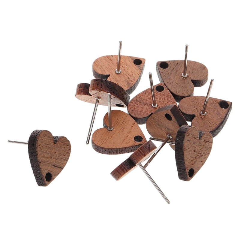 10 Pcs Elegant Heart Shape Wooden Earring Studs DIY Jewelry Crafting Earring Accessories Sustainable Wood Comfortable Post - Image 2