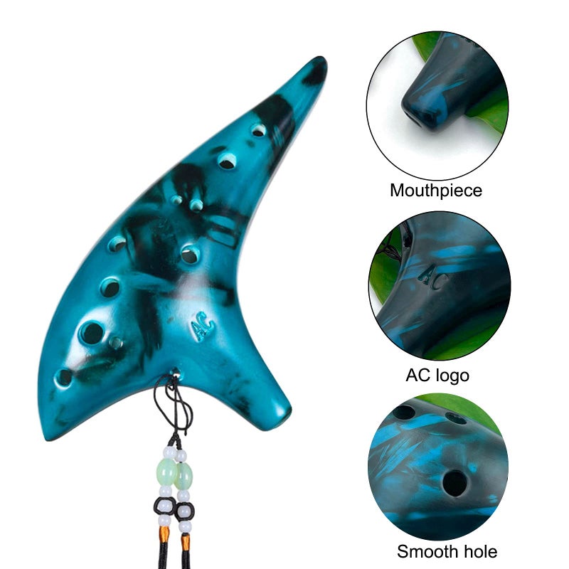 LIEKE Ocarina 12 Hole Alto C Straw Smoked Ceramic Ocarinas,Musical Instrument, Ocarina for Adults with Songbook Neck Strap Bag - Image 4