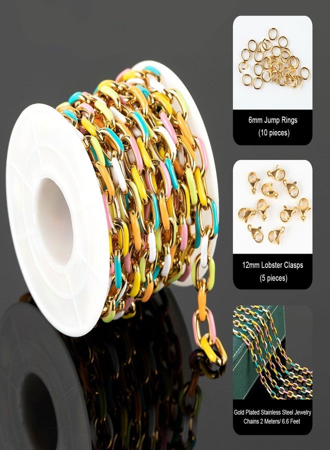 UMAOKANG 2 Yard Gold Plated Chain for Jewelry Making Stainless Steel Chains Bulk Colorful Enamel Paperclip Chain Roll with Jump Rings and Lobster Clasps - Image 2