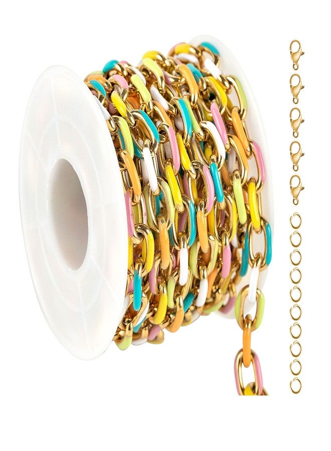 UMAOKANG 2 Yard Gold Plated Chain for Jewelry Making Stainless Steel Chains Bulk Colorful Enamel Paperclip Chain Roll with Jump Rings and Lobster Clasps - Image 1