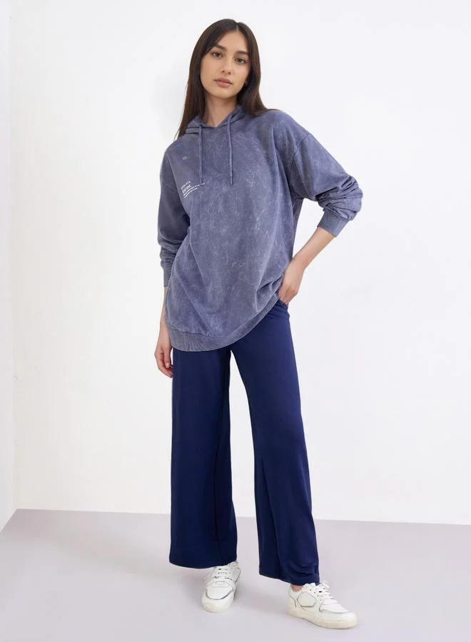 Styli Styli Blue Acid Washed Longline Hoodie