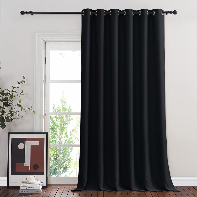 NICETOWN Black Out 132 inch Curtain for Patio Door  Grommet Thermal Insulated Room Divider Wide Winodw Treatment Sound Reducing for Bedroom  Black  1 Panel  80"" W x 132"" L - Image 1
