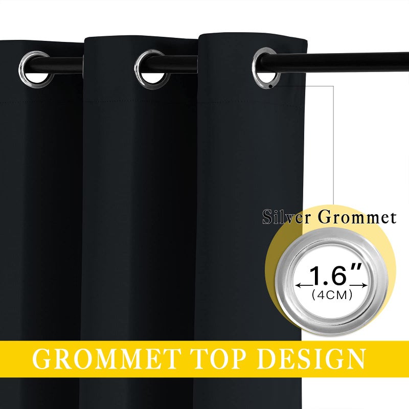 NICETOWN Black Out 132 inch Curtain for Patio Door  Grommet Thermal Insulated Room Divider Wide Winodw Treatment Sound Reducing for Bedroom  Black  1 Panel  80"" W x 132"" L - Image 3