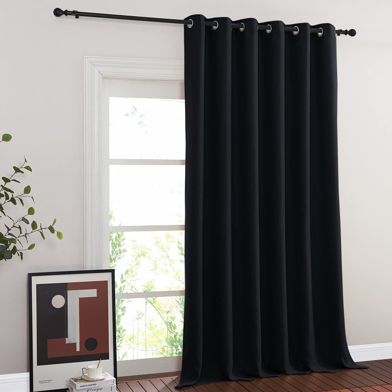 NICETOWN Black Out 132 inch Curtain for Patio Door  Grommet Thermal Insulated Room Divider Wide Winodw Treatment Sound Reducing for Bedroom  Black  1 Panel  80"" W x 132"" L - Image 2
