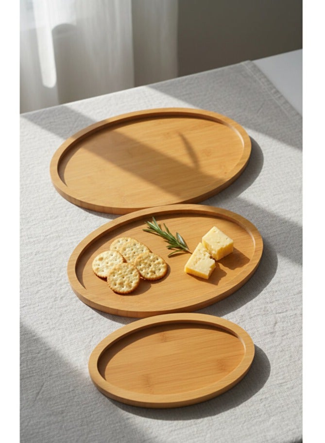 3-piece bamboo serving tray set, wooden serving platter, serving board with rim for kitchen table, home dining table, coffee table, fruit pot, and plants. - Image 2
