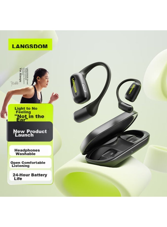 Langston Lansidun Airfit Bluetooth Headphones, Ear-hook Style, Bone Conduction Concept, Open-ear, Dual Microphone Noise Reduction For Sports, Running, Cycling, Compatible With Apple And Xiaomi Phones, Starry Black - Image 1