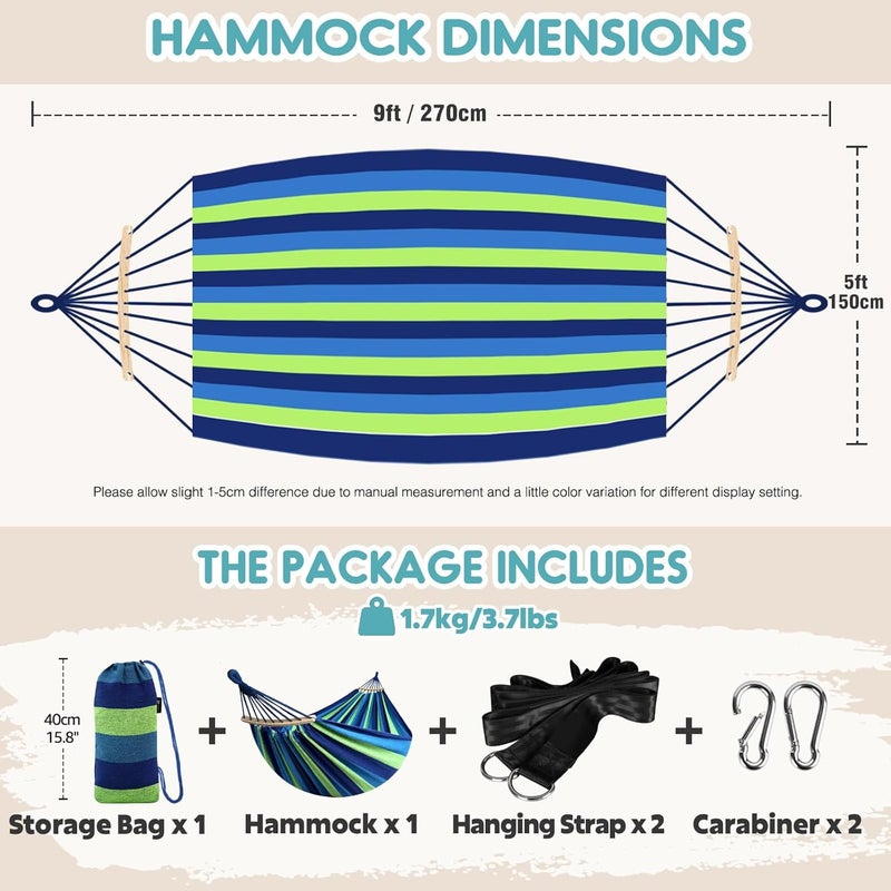 Anyoo Garden Hammock with Wooden Rod, Comfortable Portable Hammock with Belt Accessory, Carry Case for Indoor/Outdoor Patio Garden Beach - Image 2