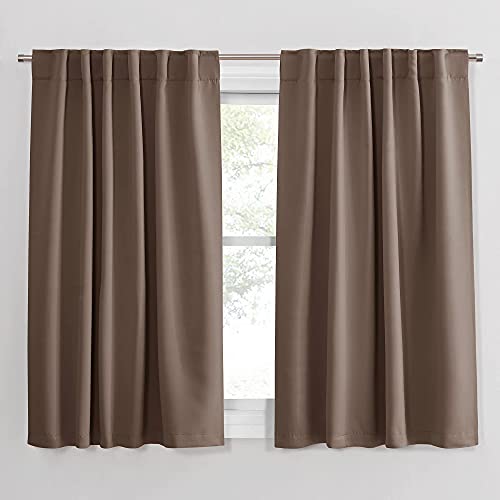 PONY DANCE Thermal Blackout Curtains  Short Length Curtain Draperies Thermal Insulated Drapes Panels with Back Tab Light Block for Bedroom Bathroom 52 W x 54 L Mocha 2 PCs
