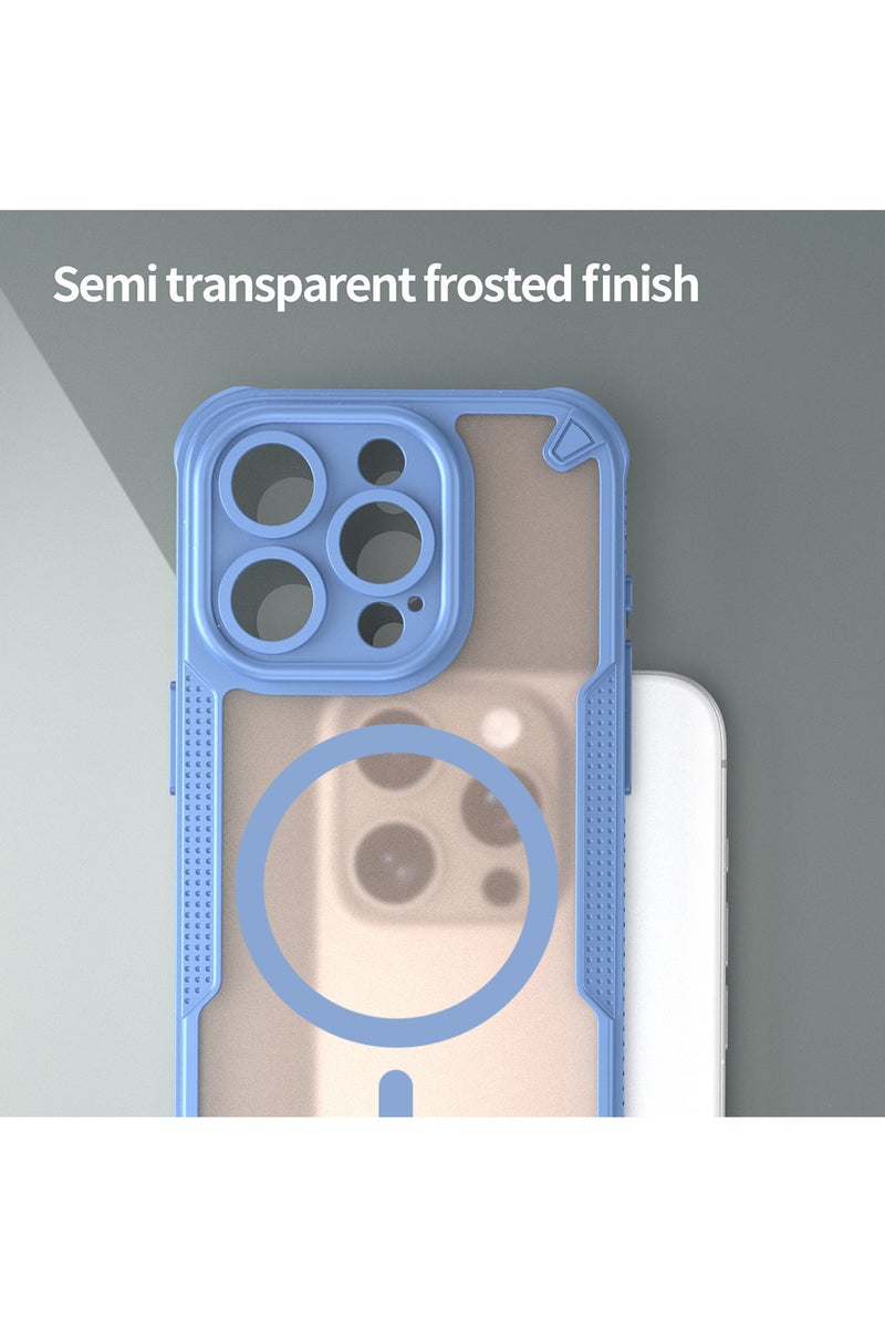 Cover For iPhone 13 Pro Max Armor Glaze MagSafe Magnetic Phone Case Raised edges around the screen and camera lens help prevent scratches - Blue - Image 3