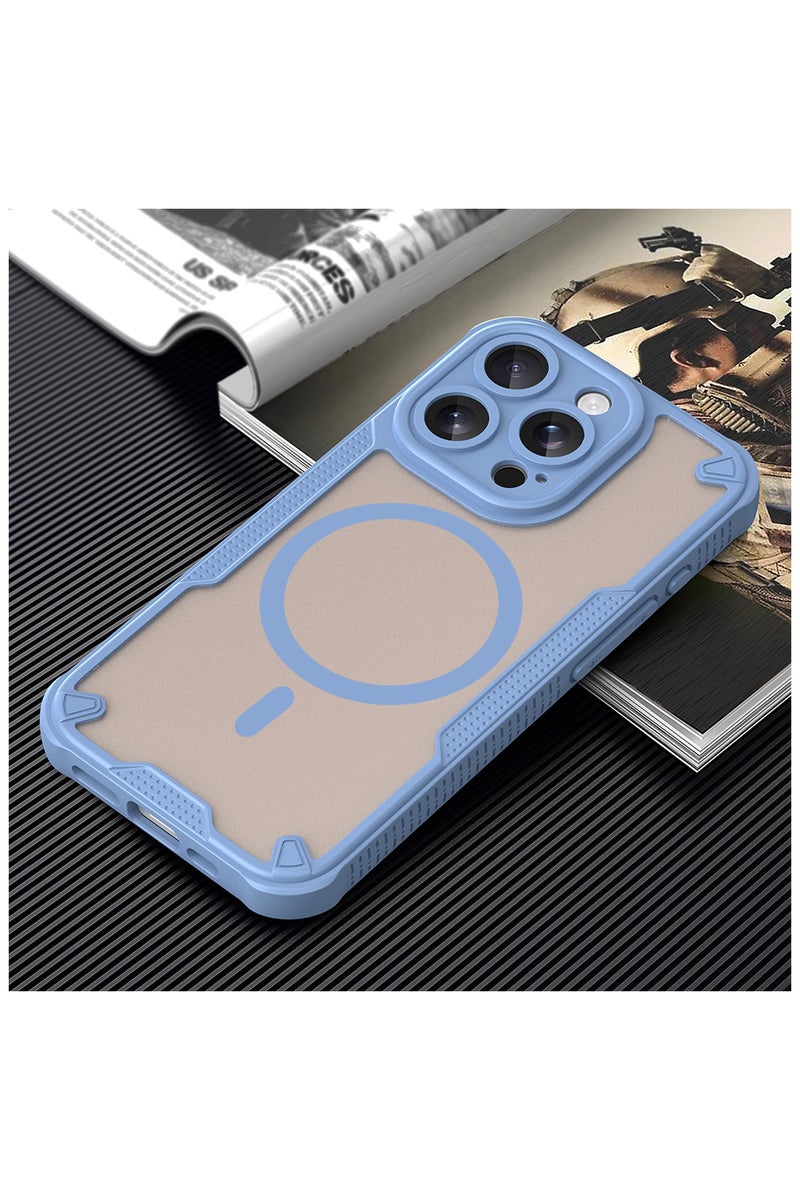 Cover For iPhone 13 Pro Max Armor Glaze MagSafe Magnetic Phone Case Raised edges around the screen and camera lens help prevent scratches - Blue - Image 4