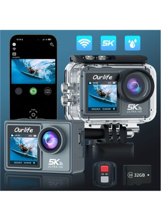 Action Camera WiFi,  Dual Screen Sports Camera, Video 5K 30FPS, Photo 50MP, Waterproof Camera Underwater 100FT, Vlog Camera 5X Digital Zoom, 170 ° Ultra Wide Angle, Camcorder EIS with Remote Control - pzsku/ZACA76A77E2FBB910FE90Z/45/_/1725250815/05c260da-b6da-4cf2-bd72-2600a1ec3e2f