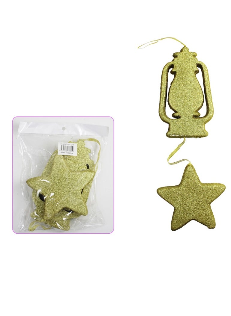 PARTY FUN - Glittering Hanging Lantern and Star Duo Golden Elegance Illuminated - Image 1