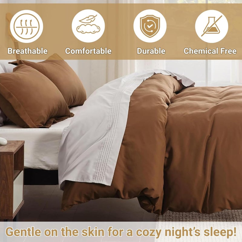 OSBED Luxury 3 Piece Duvet Cover Set - 100% Cotton, Brown, 225 x 225cm - Image 5