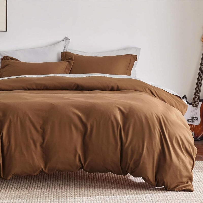 OSBED Luxury 3 Piece Duvet Cover Set - 100% Cotton, Brown, 225 x 225cm - Image 1