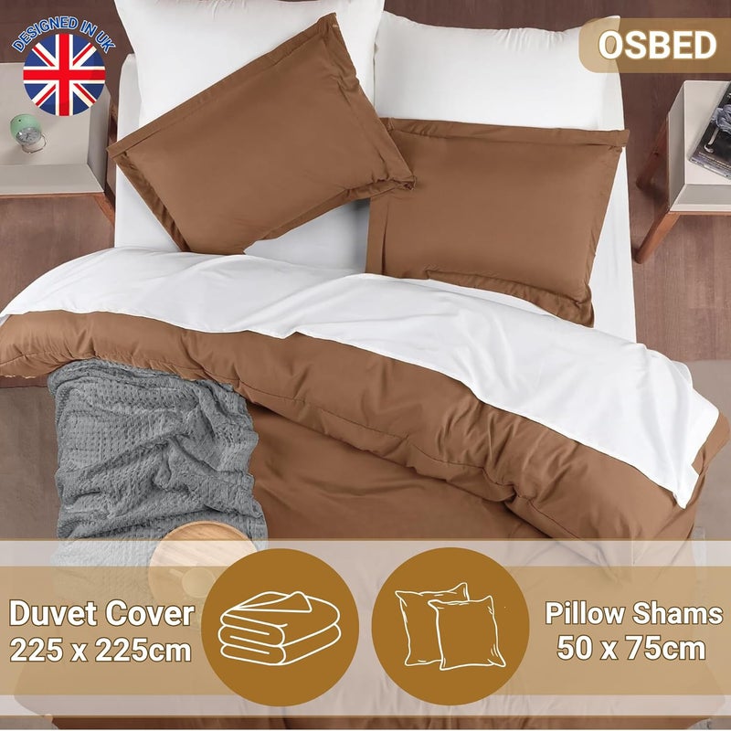 OSBED Luxury 3 Piece Duvet Cover Set - 100% Cotton, Brown, 225 x 225cm - Image 2
