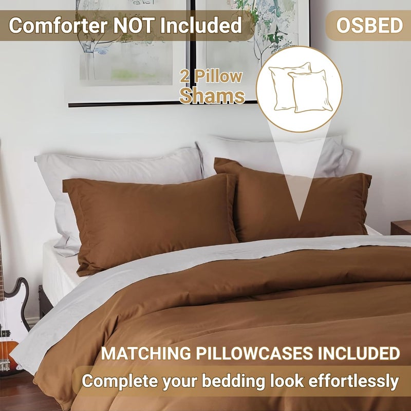 OSBED Luxury 3 Piece Duvet Cover Set - 100% Cotton, Brown, 225 x 225cm - Image 4