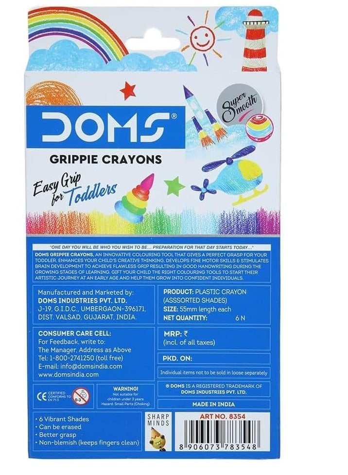 دومس أقلام تلوين دومز جريبي، 6 ظلال متنوعة بألوان رائعة وفنون وحرفية للأطفال - Image 2