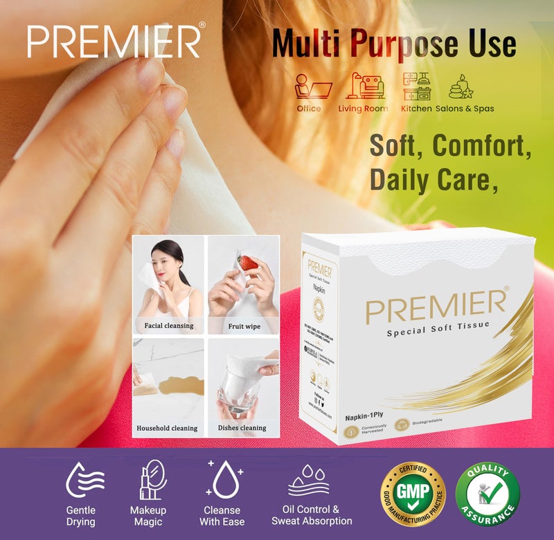 Premier Tissue Paper Napkins, 1 Ply - 90 Pulls (Pack of 6), 540 sheets | Ultra Absorbent Special Soft Tissue Napkins for Salons & Spa, Perfect for event, offices - Image 2