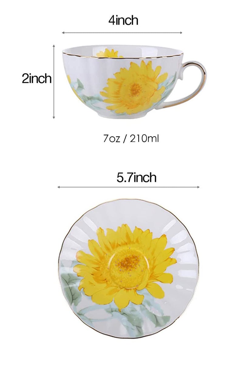123Arts Ceramic Teacup Sunflower Vintage Chintz Porcelain Coffee Mug Tea Cup With Saucer - Image 2