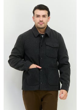 Threadbare Men Solid Long Sleeves Jacket Shirt, Charcoal  - Image 1