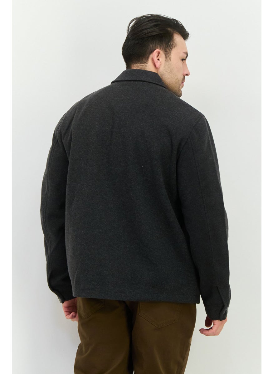 Threadbare Men Solid Long Sleeves Jacket Shirt, Charcoal  - Image 3