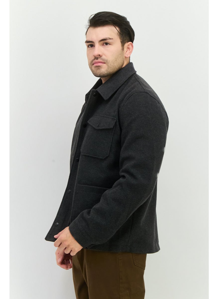 Threadbare Men Solid Long Sleeves Jacket Shirt, Charcoal  - Image 2