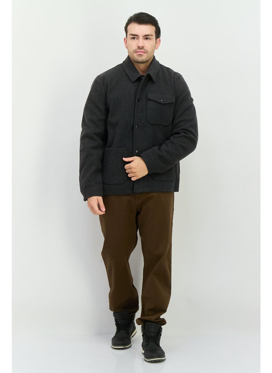 Threadbare Men Solid Long Sleeves Jacket Shirt, Charcoal  - Image 4