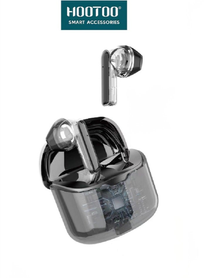 HT-EP62 bluetooth headphones TWS with Hifi sound, Deep bass, Clear Microphone. headset wireless bluetooth with 25H of working. Clear Black