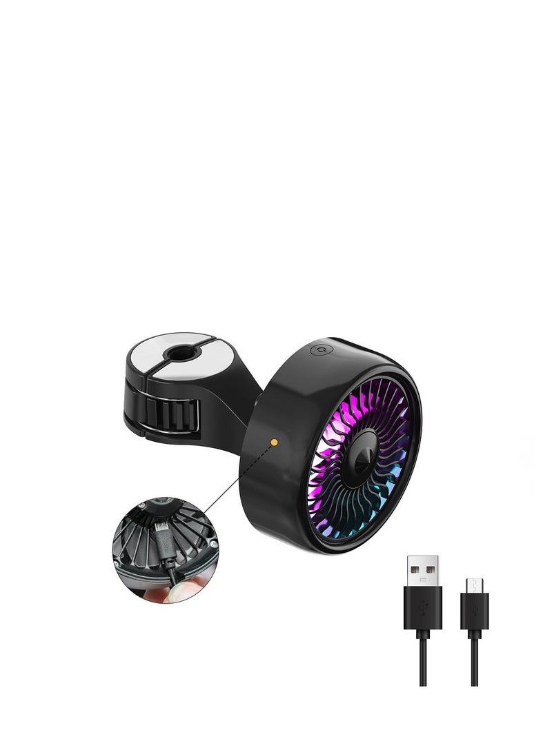 مروحة مقعد السيارة مع أضواء LED ملونة، مروحة USB مطورة للسيارة مع تبريد قوي، 3 سرعات رياح قوية، محرك بدون فرشاة، مروحة كهربائية بمشبك قابل للتعديل لسيارات الدفع الرباعي/السيارات الترفيهية/الشاحنات/السيارات السيدان/الرحلات البحرية/المكتب - Image 1
