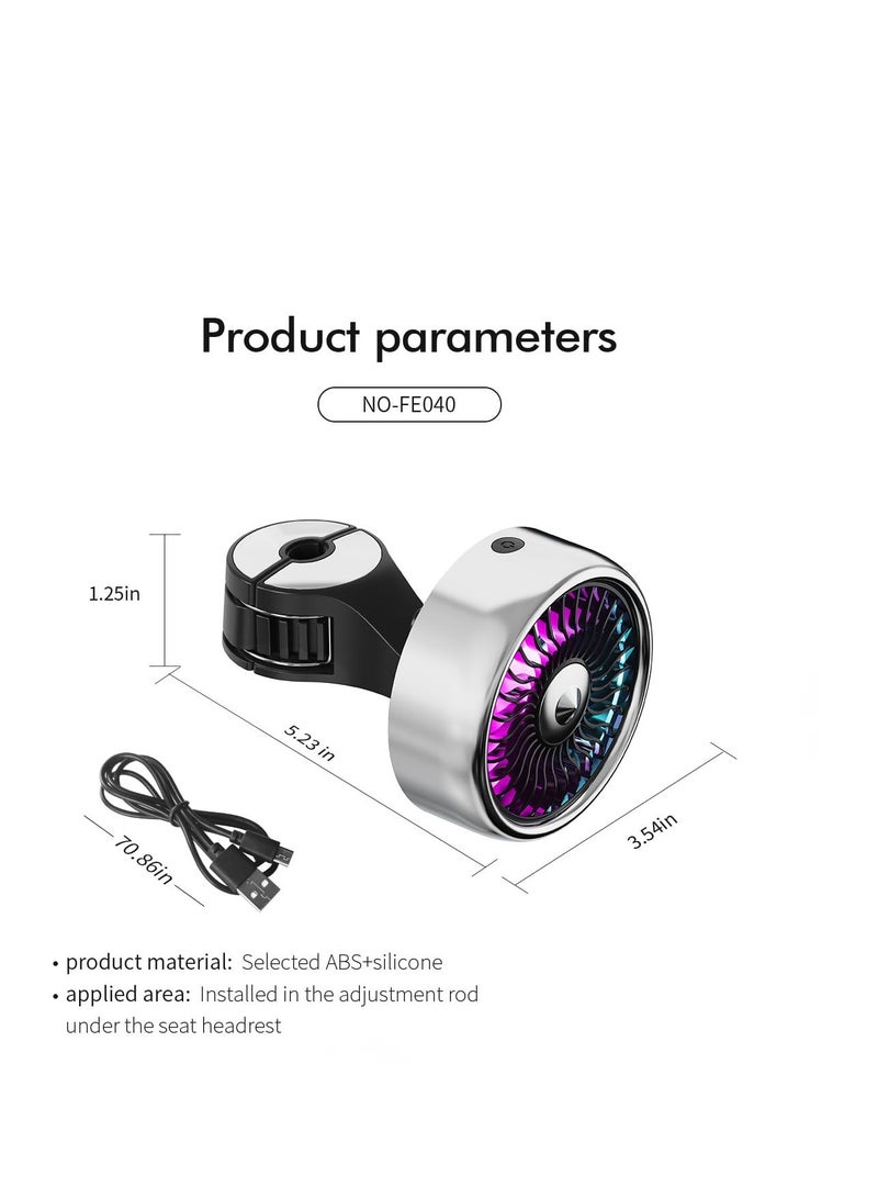مروحة مقعد السيارة مع أضواء LED ملونة، مروحة USB مطورة للسيارة مع تبريد قوي، 3 سرعات رياح قوية، محرك بدون فرشاة، مروحة كهربائية بمشبك قابل للتعديل لسيارات الدفع الرباعي/السيارات الترفيهية/الشاحنات/السيارات السيدان/الرحلات البحرية/المكتب - Image 4