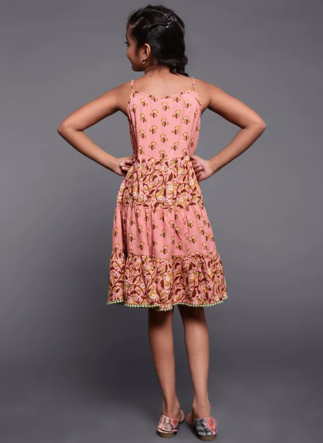 AKS Floral Printed A-Line Midi Dress for Girls