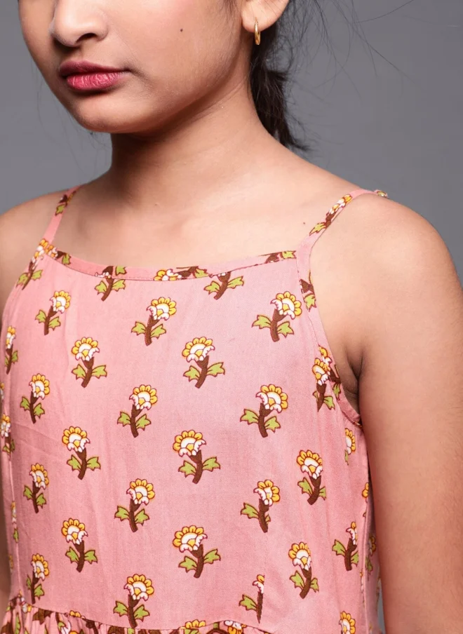أيه كيه إس Floral Printed A-Line Midi Dress for Girls