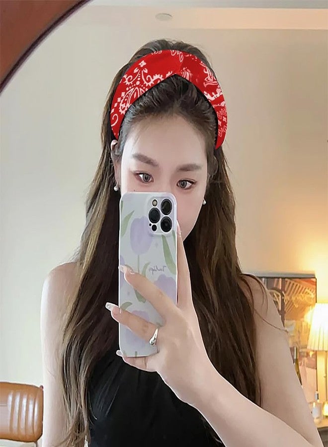 Yreamont Top Knot Headband for Women Bandana Headband Womens Red Knotted Headband Flower Print Hair Band Boho Hairbands for Women's Hair Halloween Head Band Cute Hair Accessories for Women Girls Head Bands - Image 4