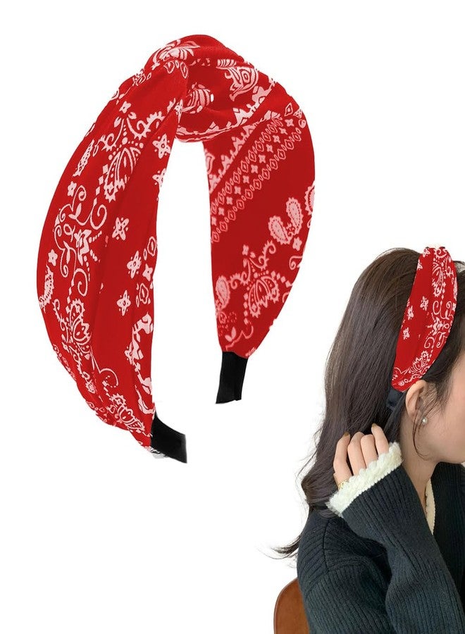Yreamont Top Knot Headband for Women Bandana Headband Womens Red Knotted Headband Flower Print Hair Band Boho Hairbands for Women's Hair Halloween Head Band Cute Hair Accessories for Women Girls Head Bands - Image 1