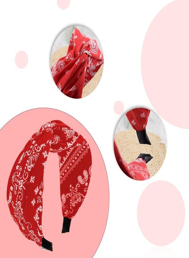 Yreamont Top Knot Headband for Women Bandana Headband Womens Red Knotted Headband Flower Print Hair Band Boho Hairbands for Women's Hair Halloween Head Band Cute Hair Accessories for Women Girls Head Bands - Image 2
