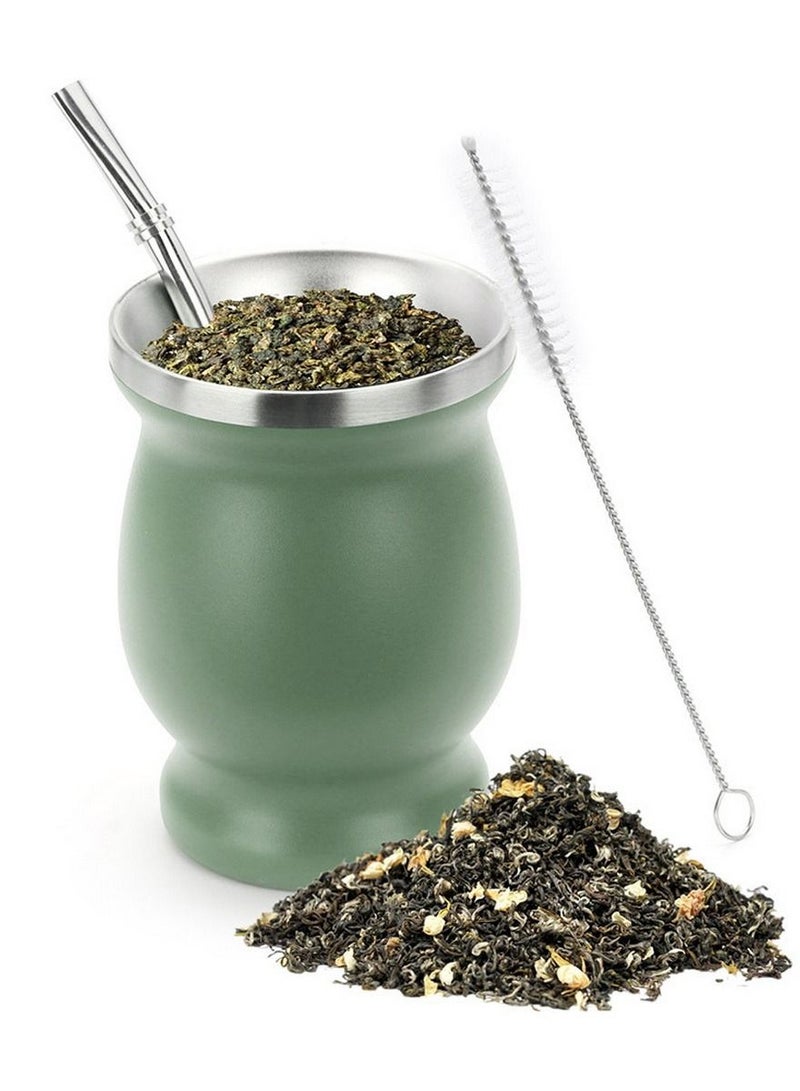 RATSAW Yerba Mate Tea Cup Set  Mate Gourds Cup with Straws and Double Wall Insulation Stainless Steel  8oz Green - Image 1