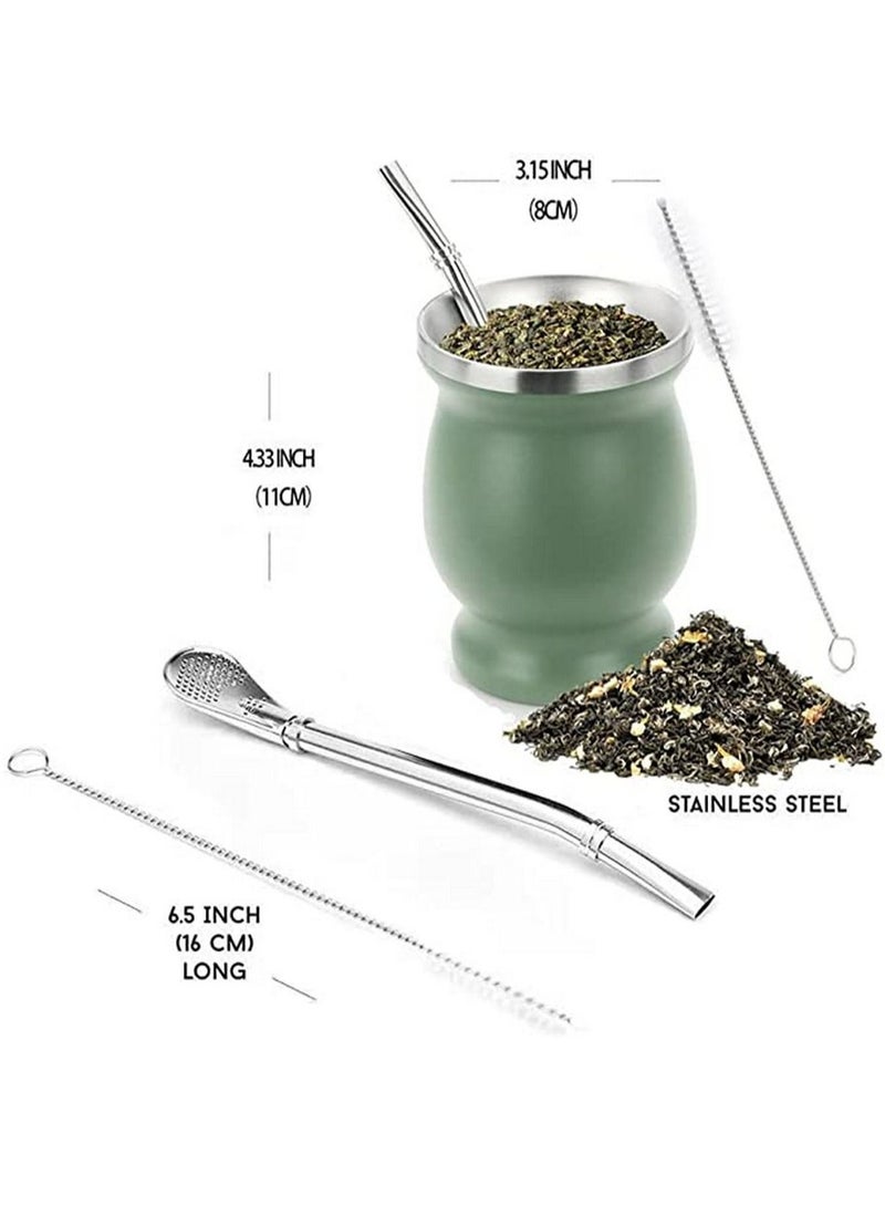 RATSAW Yerba Mate Tea Cup Set  Mate Gourds Cup with Straws and Double Wall Insulation Stainless Steel  8oz Green - Image 2