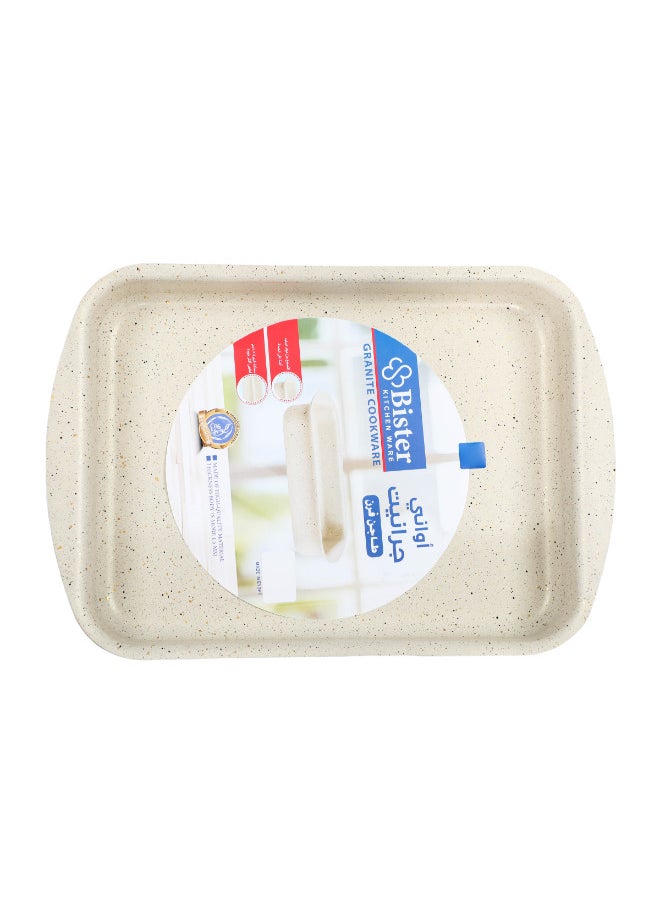 Bister - Bister Granite Rectangle Obolong  Baking Oven Tray Nonstick With Flat Bottom Suitable For Oven Beige (35*6.2) - Image 1