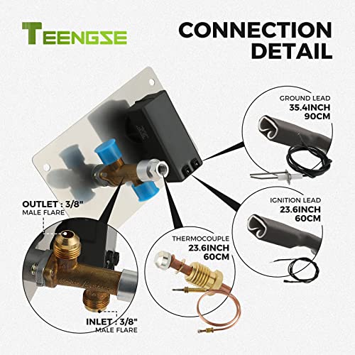 TEENGSE Fire Pit Gas Burner Spark Ignition Kit Indoor Outdoor Flame Fail Safe Valve, Gas Control Kit Push Button Ignition Upgrade Rotary Button Control Valve Integrated Stainless Steel Control Panel - Image 4