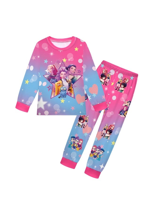 general K-POP: Demon-Hunting Girl Group Printed Pajama Set Long-Sleeve Sleepwear Homewear - Image 1