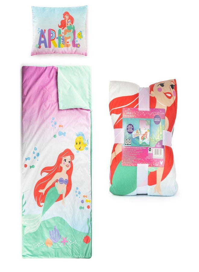 Jay Franco Kids Slumber Bag and Pillow - 54 x 27 Inch Comfy Indoor Sleeping Bag for School and Sleepovers, 2 Piece Set, Multi - The Little Mermaid - Image 1